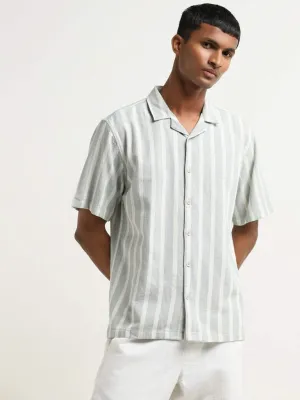 ETA Light Blue Striped Relaxed-Fit Cotton Shirt