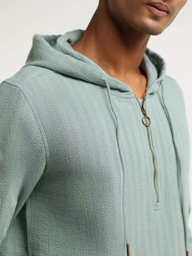 ETA Light Teal Self Patterned Cotton Relaxed Fit Sweatshirt