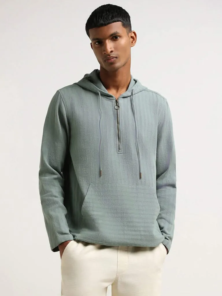 ETA Light Teal Self Patterned Cotton Relaxed Fit Sweatshirt