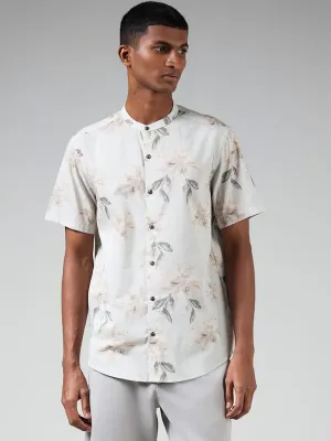 ETA Off White Floral Printed Cotton Resort-Fit Shirt