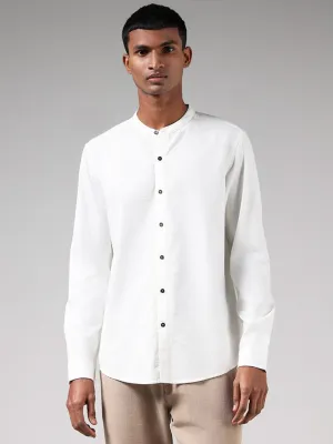 ETA Solid Off White Cotton Blend Relaxed-Fit Shirt