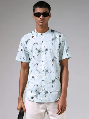 ETA Teal Printed Cotton Resort-Fit Shirt