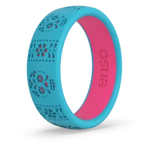 Etched Classic Silicone Ring - Azul Sugar Skull