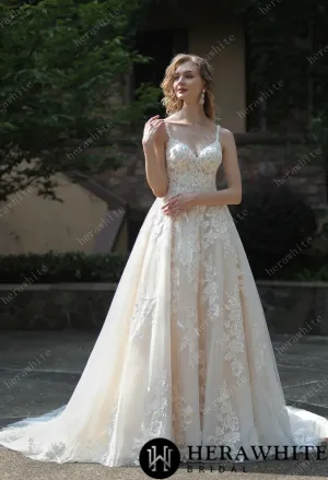 Ethereal A-Line Wedding Dress with Frosted Flower Lace