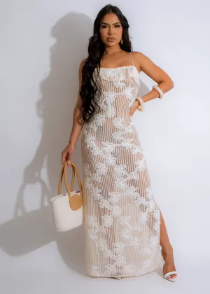 Ethereal Blossom Knit Maxi Dress Nude