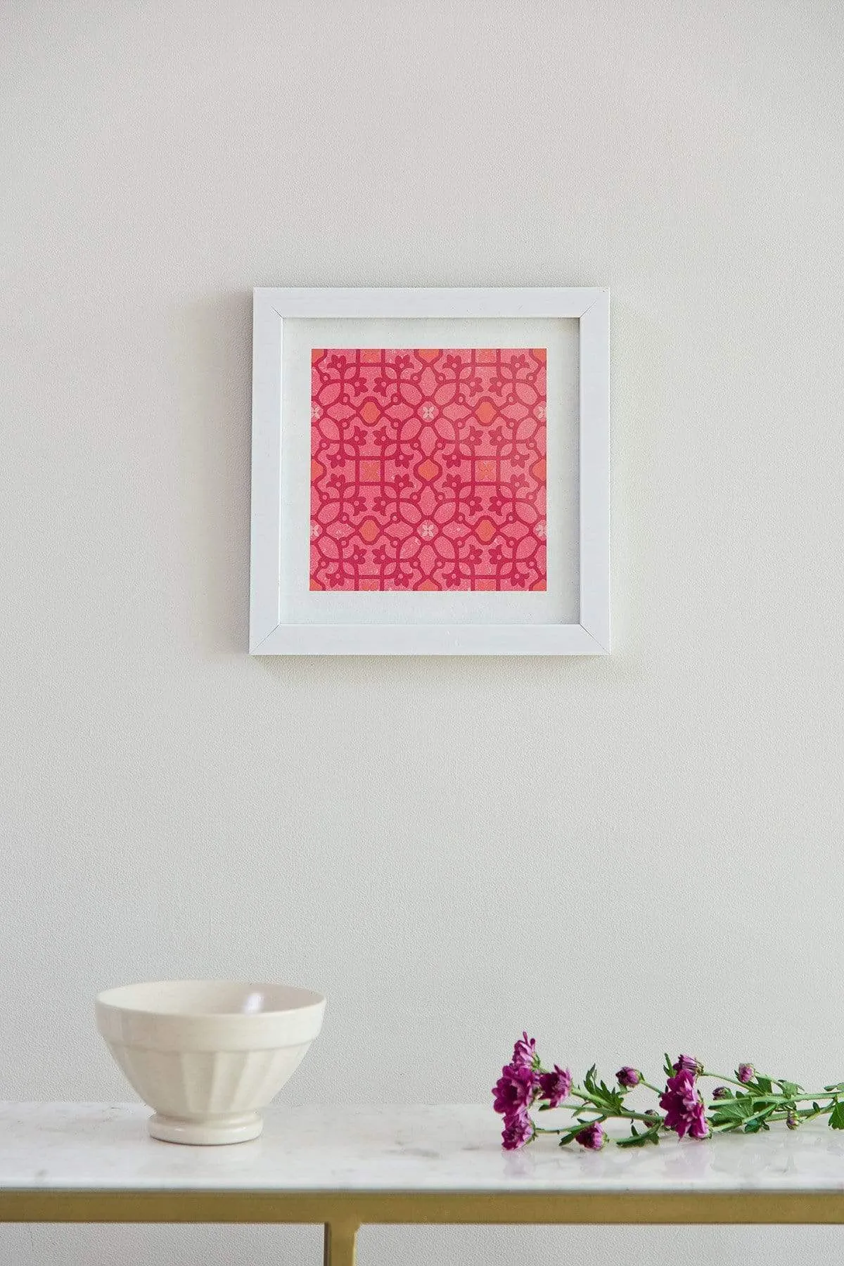 Ethnic Geo Trellis Wall Art (Pink And Red)