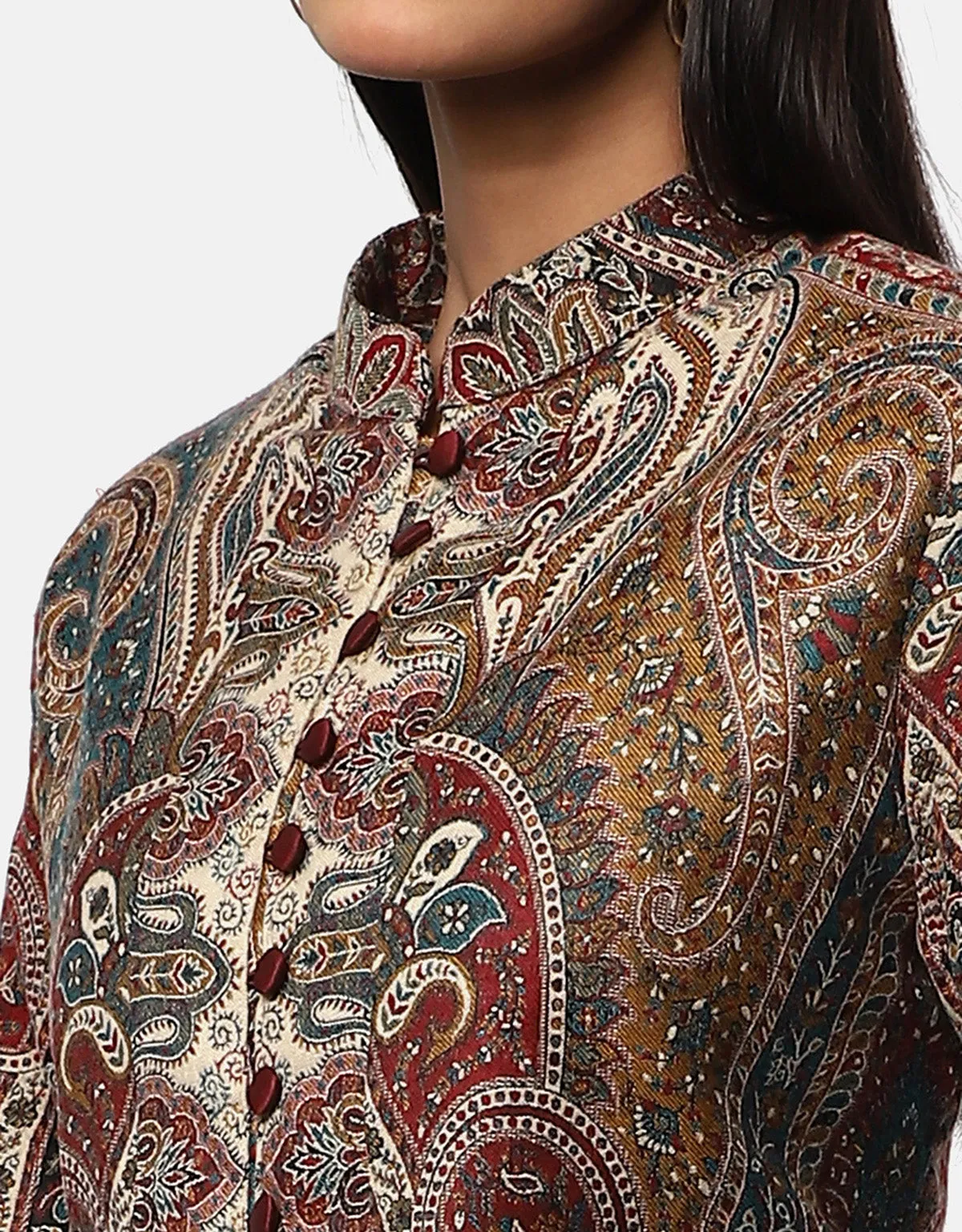 Ethnic Long Coat with Front Buttons