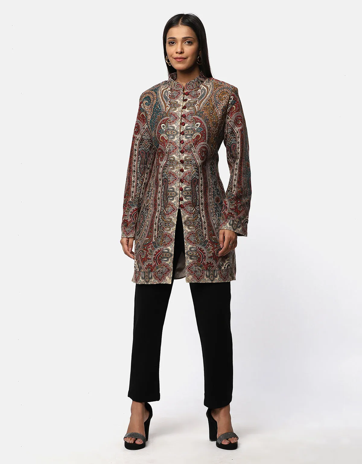 Ethnic Long Coat with Front Buttons