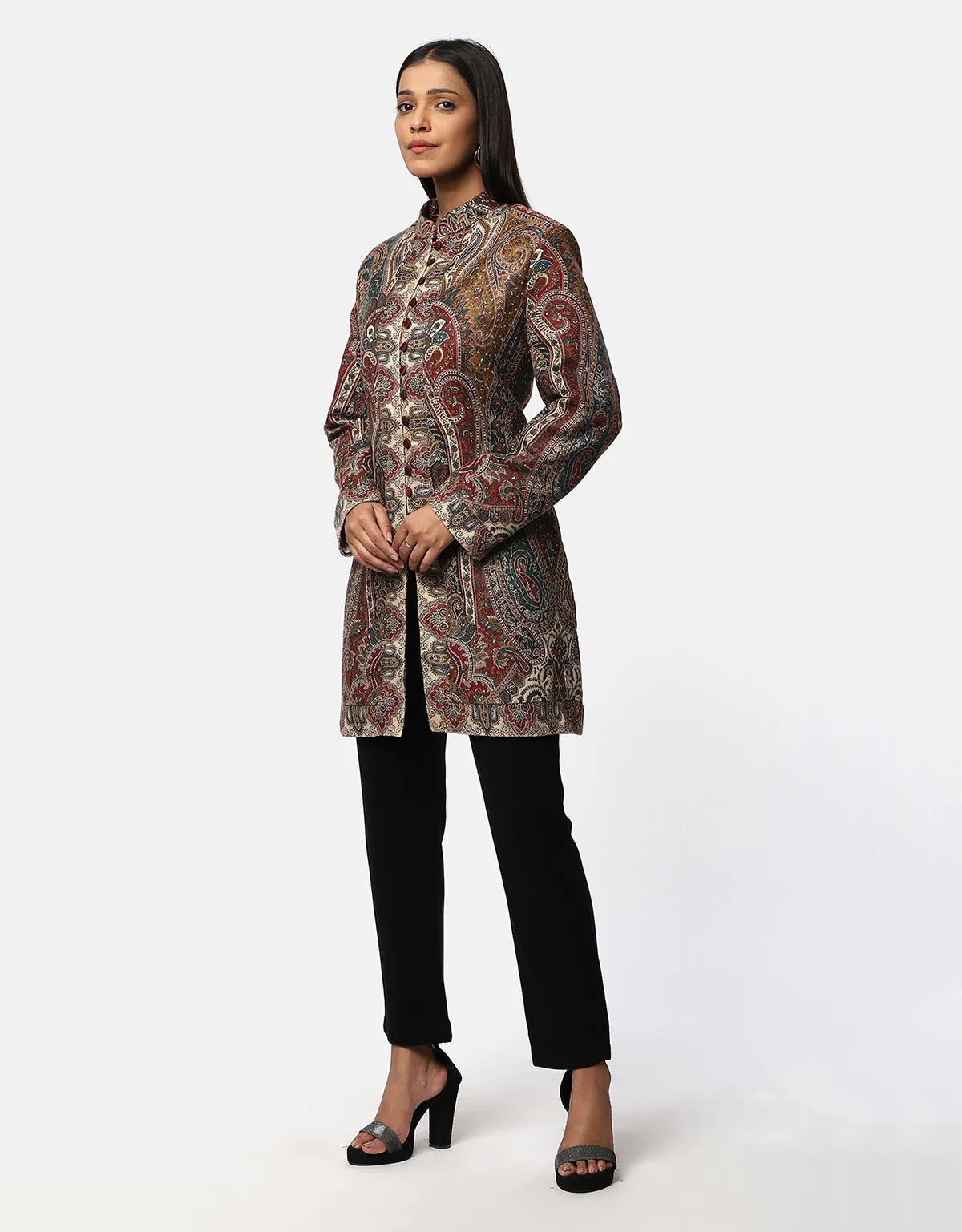 Ethnic Long Coat with Front Buttons