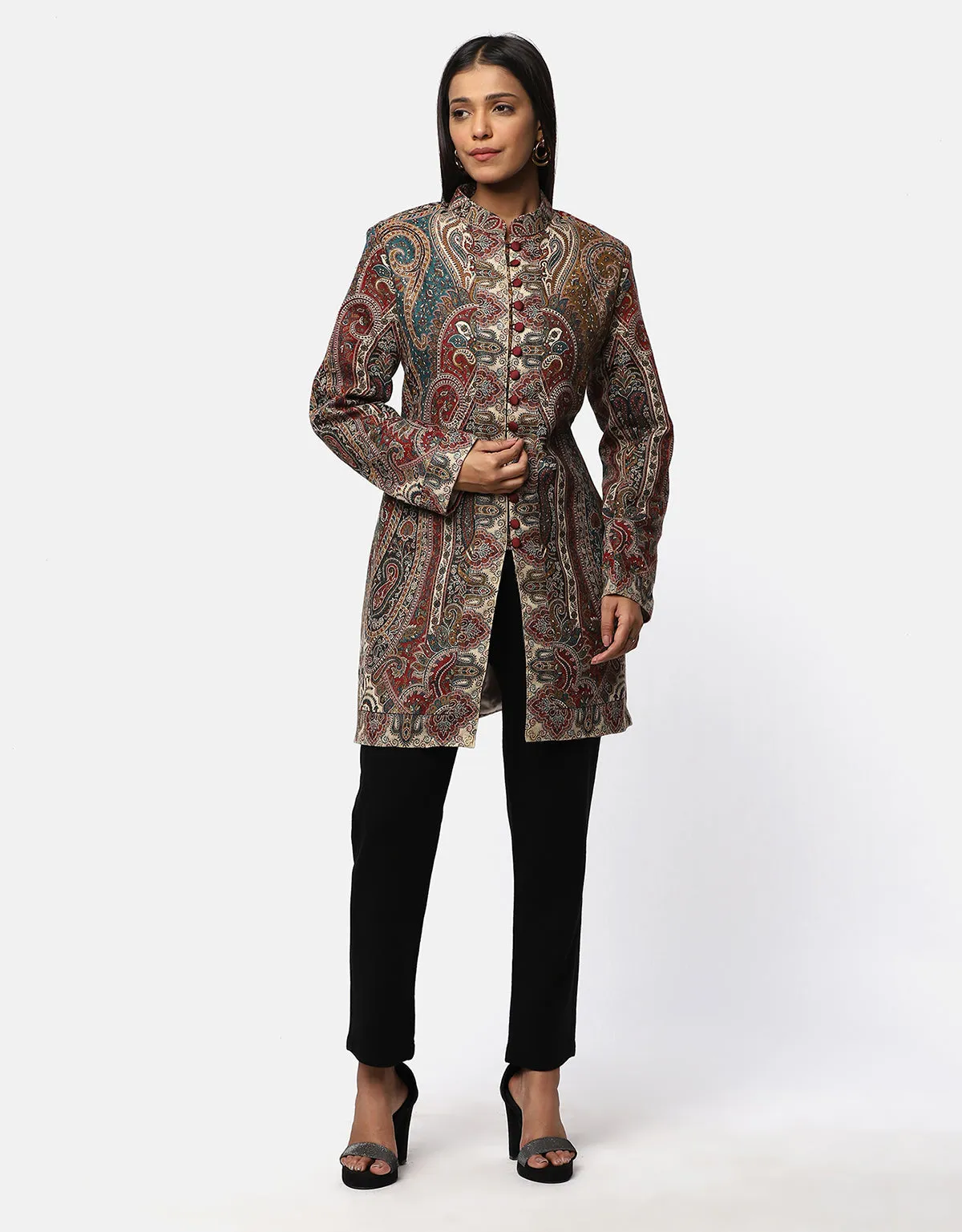 Ethnic Long Coat with Front Buttons