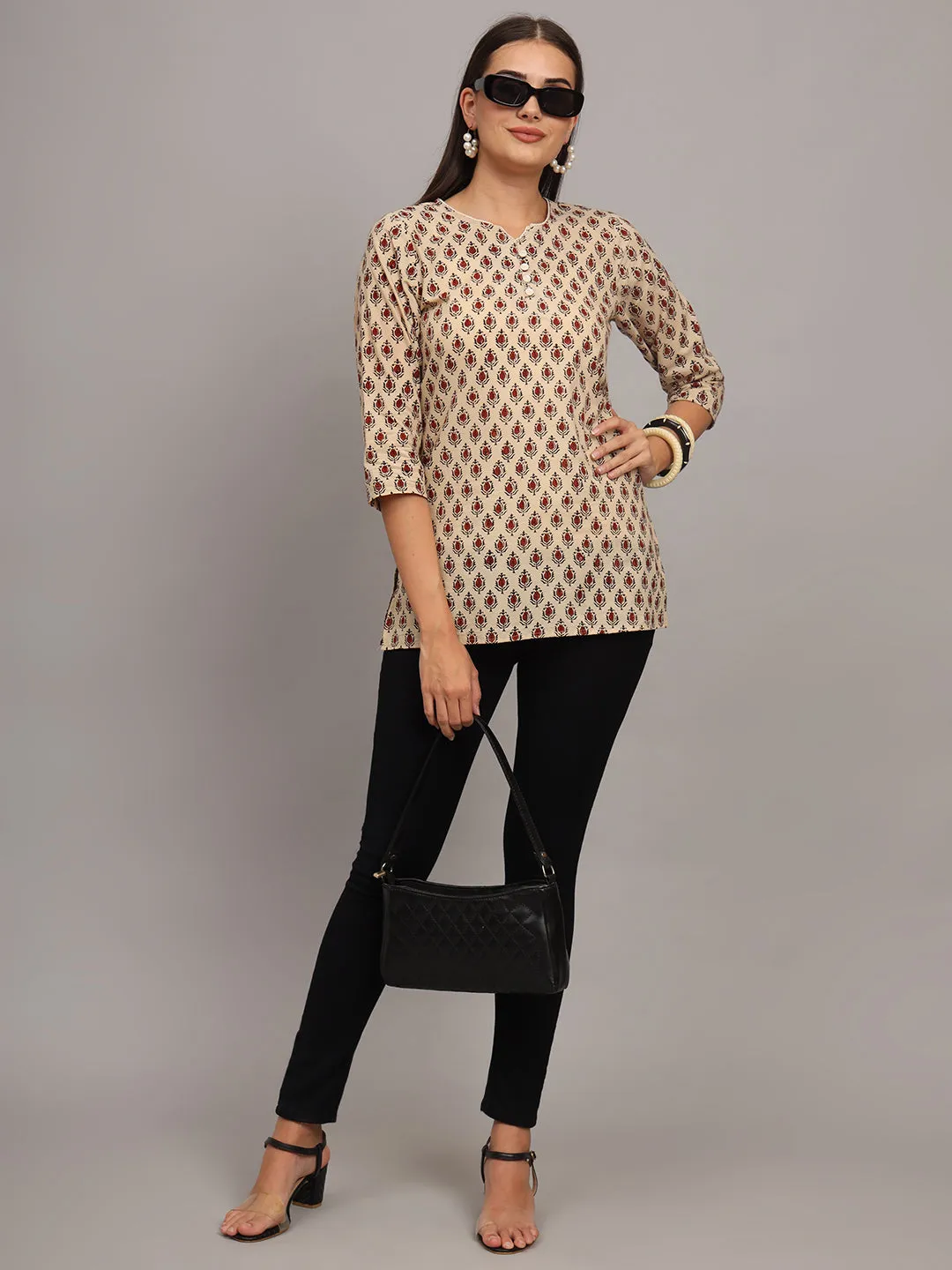 Ethnic Motifs Printed Pure Cotton A-Line Kurti