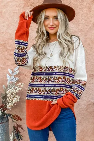 Ethnic Print Color Block Top