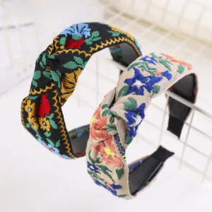 Ethnic Style Cross Knotted Vintage Embroidery Flower Headbands