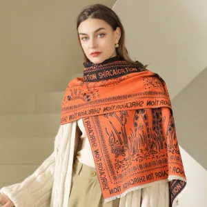 Ethnic style scarf female orange elegant lady imitation cashmere warm scarf