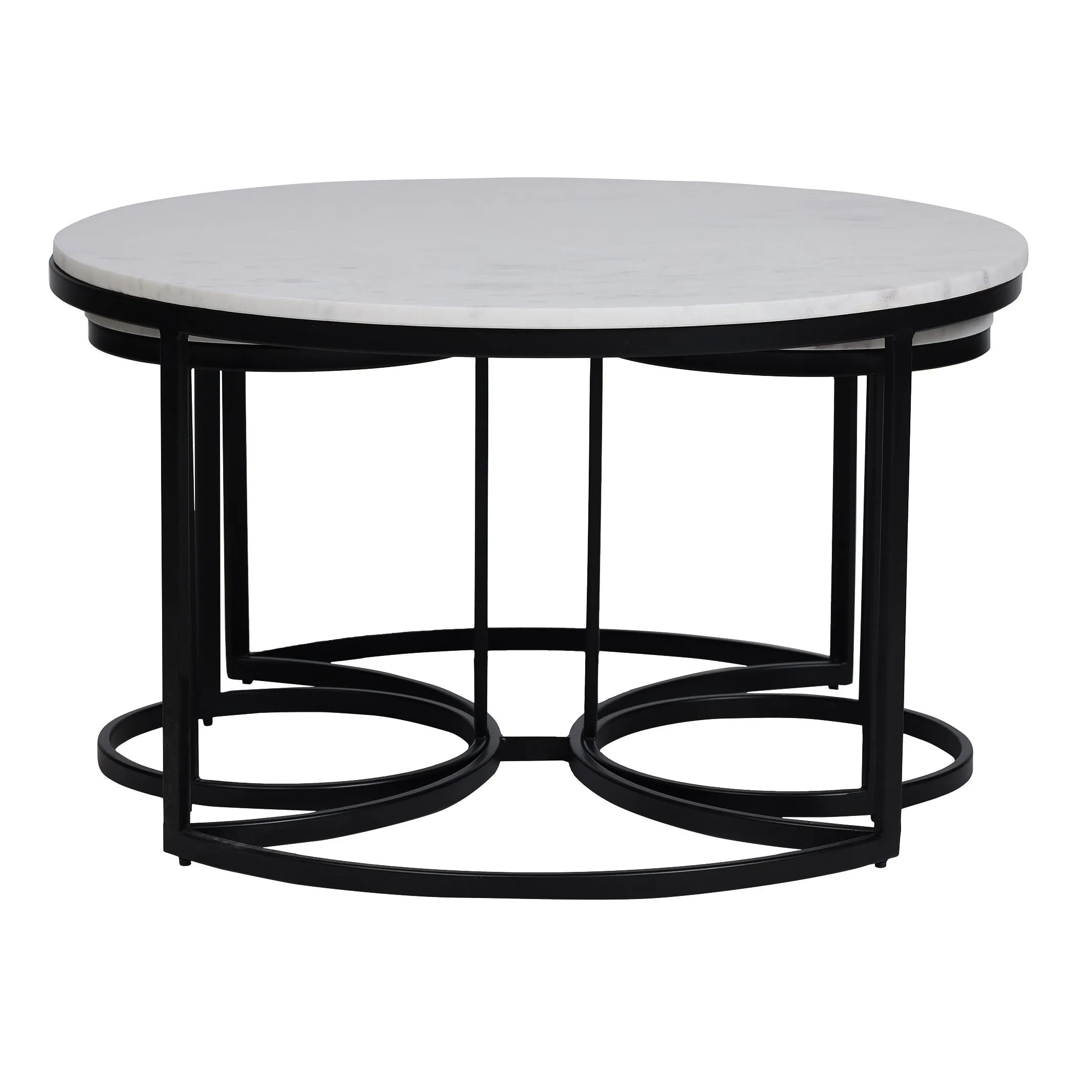 EthnoGlow Keya Marble Top Nesting Coffee Table In Black Finish