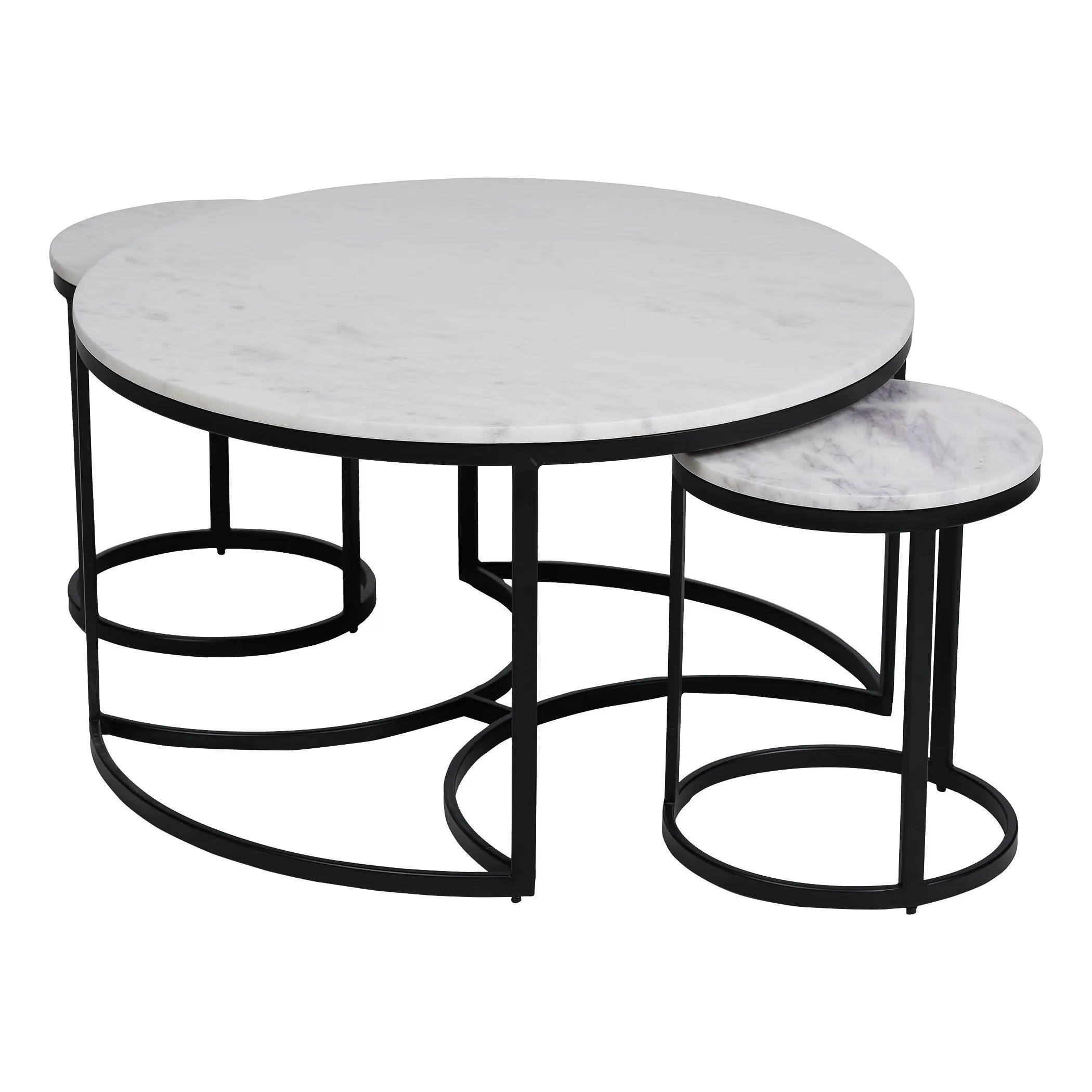 EthnoGlow Keya Marble Top Nesting Coffee Table In Black Finish