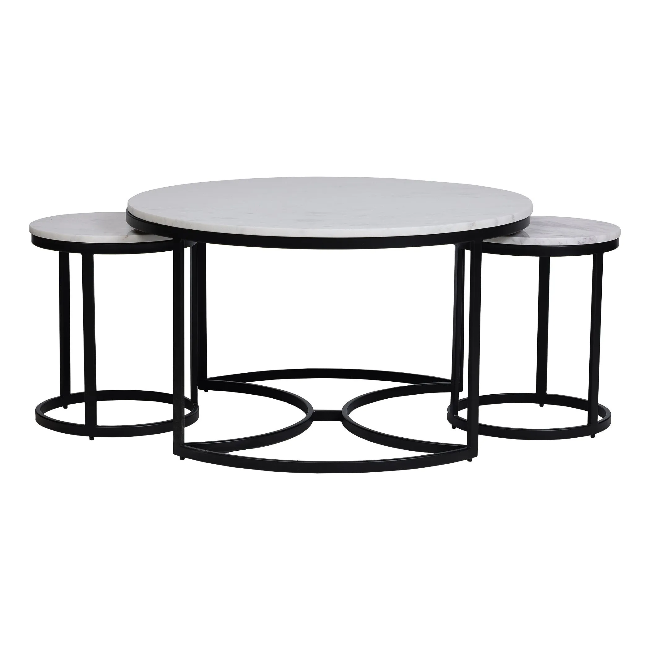 EthnoGlow Keya Marble Top Nesting Coffee Table In Black Finish