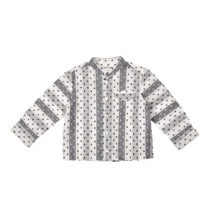 Eton | Boys Ivory & Blue Cotton Collarless Shirt