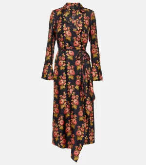 ETRO silk twill midi wrap dress with floral print, multicolor