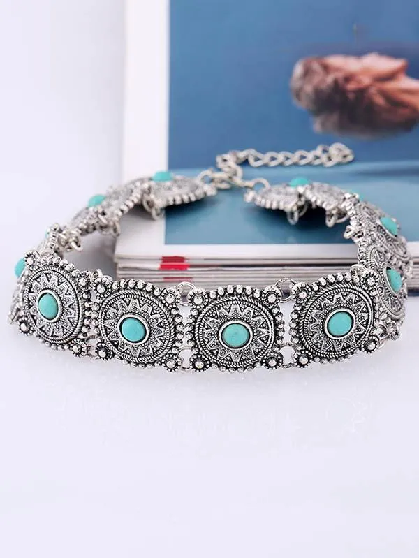 Europe Personality Short Paragraph Retro Turquoise Necklace