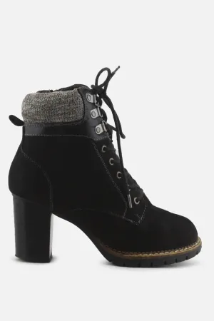 European Brand Zipper Laces Block Heels Platform Boots | Suede