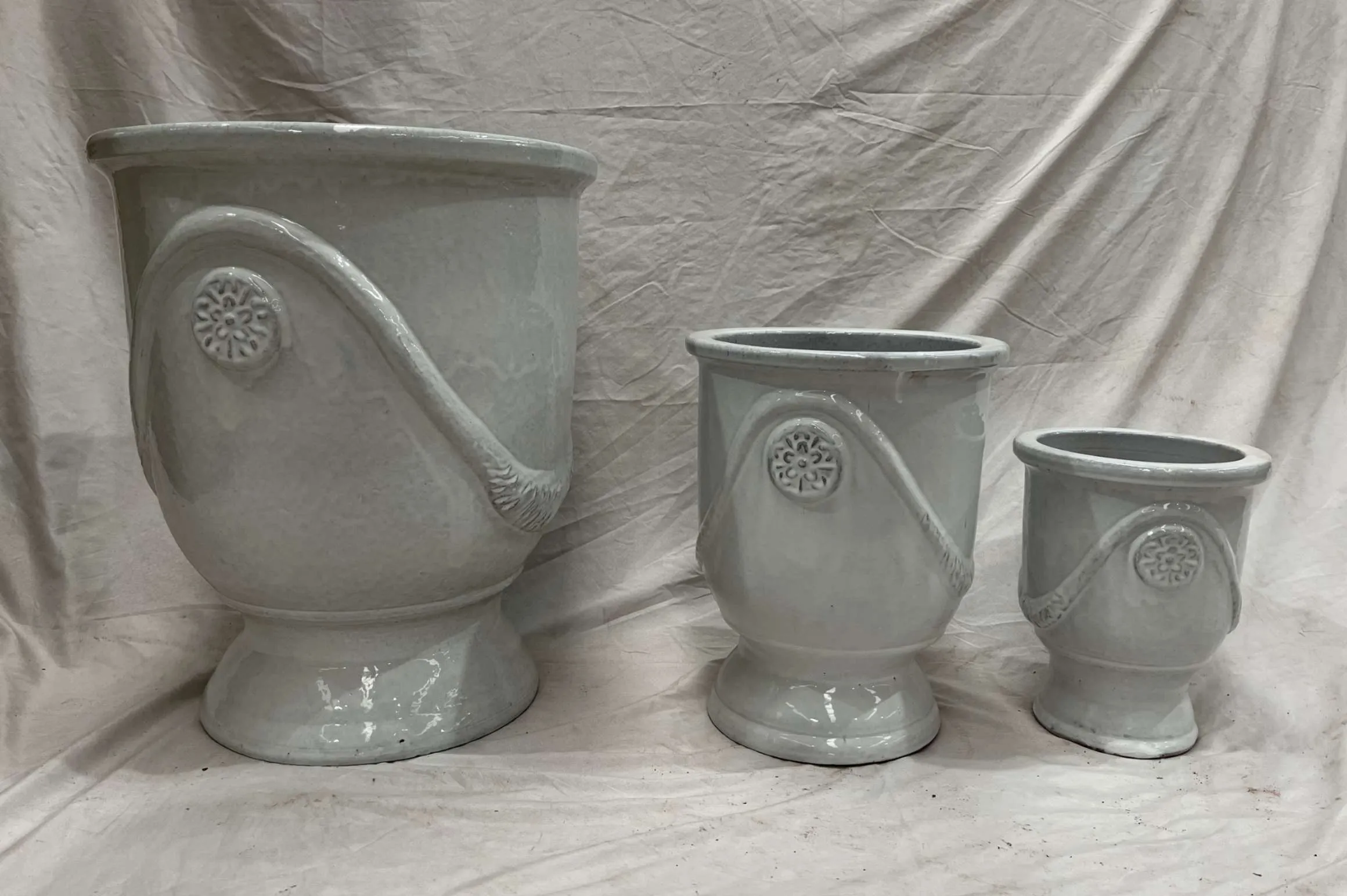 European-Style Ripple Ceramic Planters - Glazed Finish