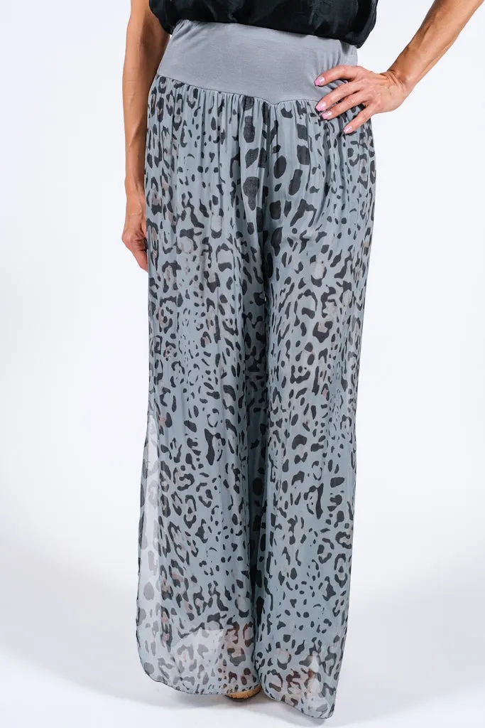 Eva Leopard Silk Side Slit Pant (PL206L)