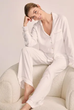 Eva Lounge Tencel™ Pyjama Set - White with Blush Piping