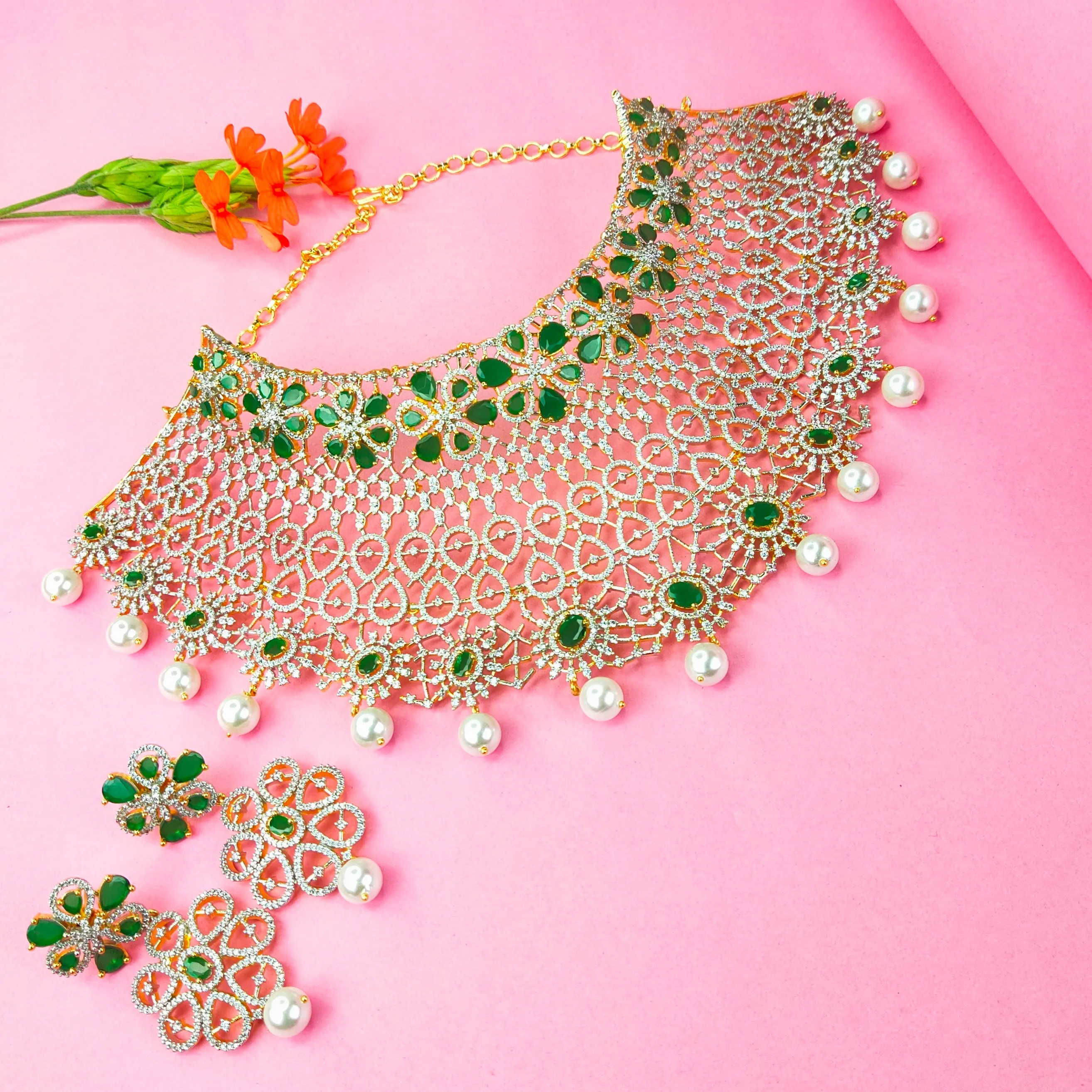 Evergreen Radiance American Diamond Necklace