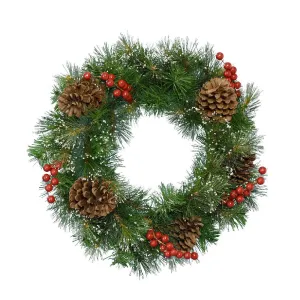 Everlands 50cm Red Berries & Pinecones Ipswich Wreath