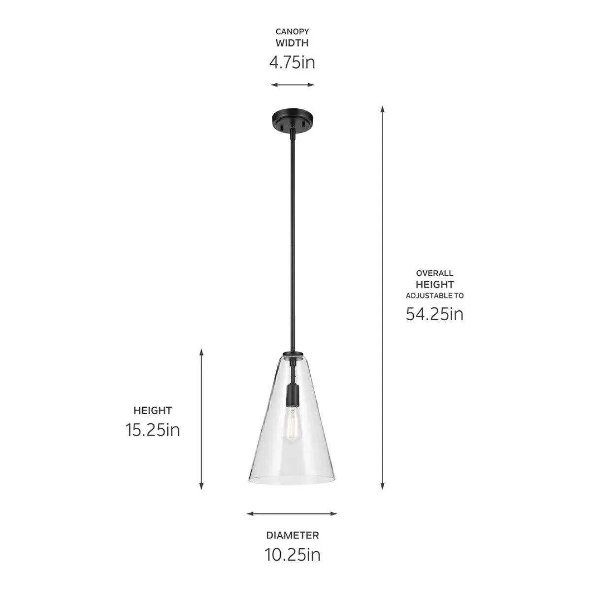 Everly 15" 1-Light Cone Pendant Light with Clear Glass, Black Finish