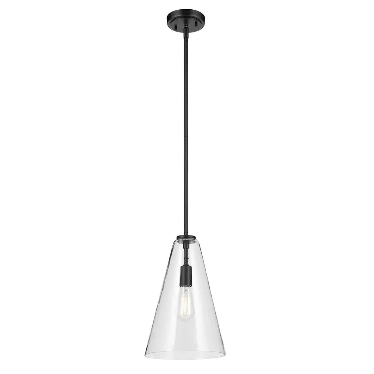 Everly 15" 1-Light Cone Pendant Light with Clear Glass, Black Finish