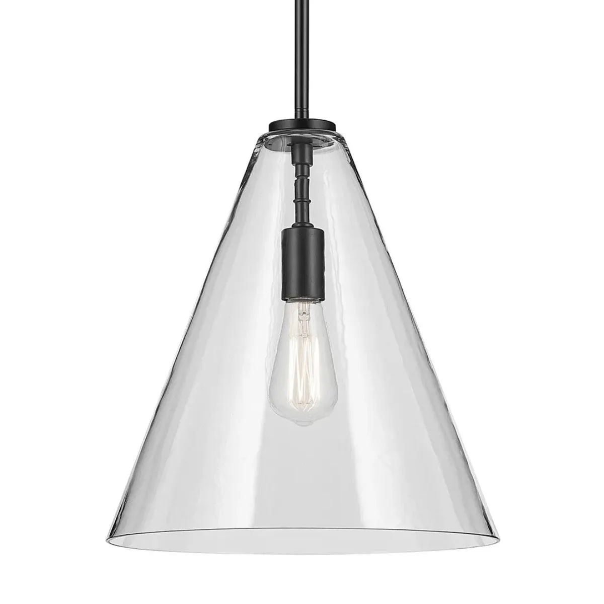 Everly 16" 1-Light Cone Pendant Light with Clear Glass, Black Finish