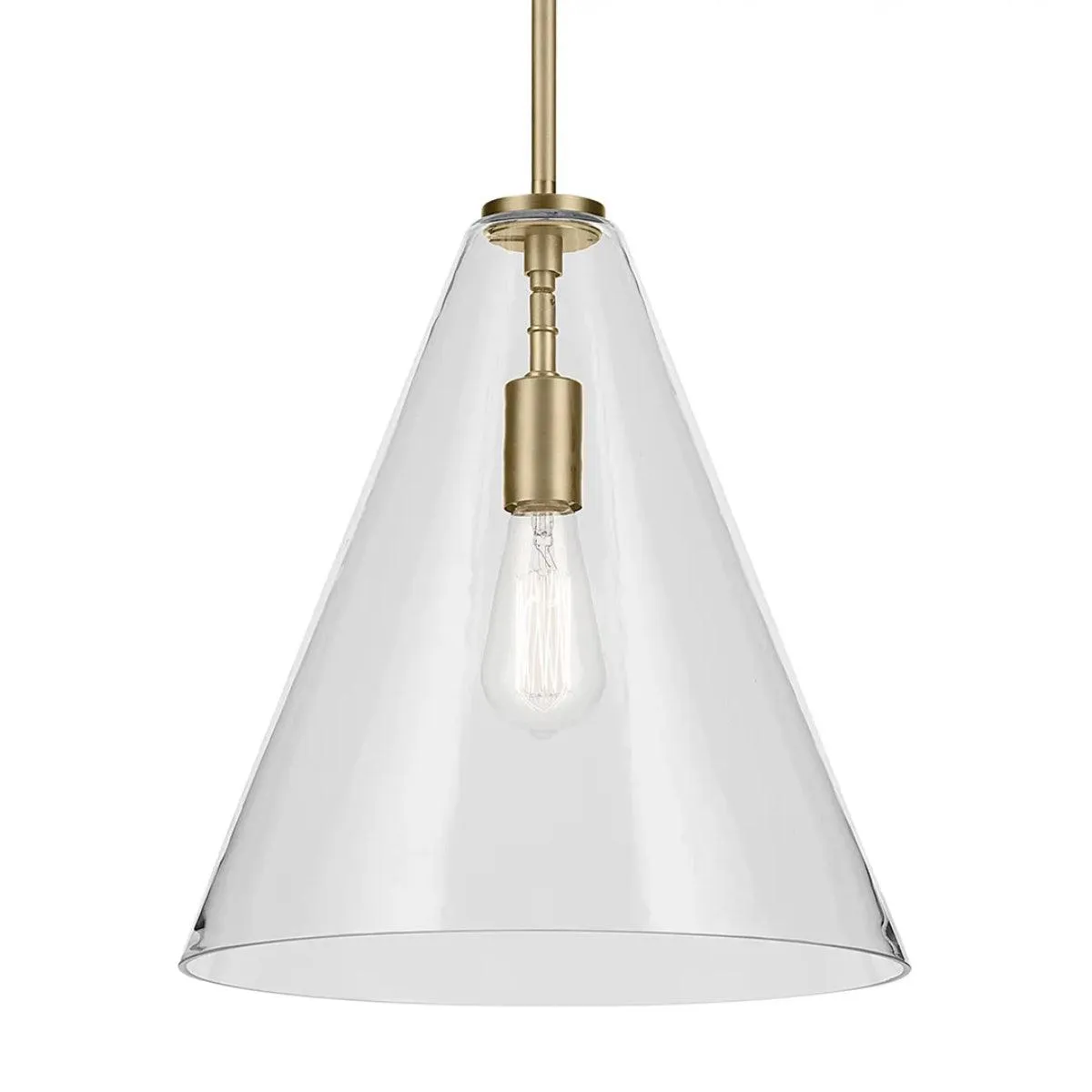 Everly 16" 1-Light Cone Pendant Light with Clear Glass, Natural Brass Finish