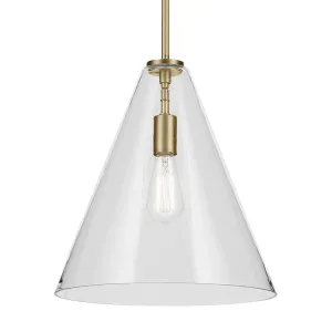 Everly 16" 1-Light Cone Pendant Light with Clear Glass, Natural Brass Finish