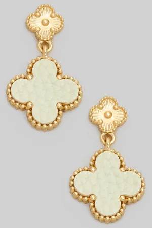 Every Day Faux Leather Clover Earrings Ivory