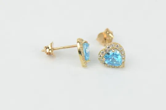 Everyday Dainty Heart Push Back Earrings in Solid Gold 14K For Womens Ladies / Gold Birthstones Earrings / Aretes de Corazón con Piedra de Nacimiento en Oro Solido Real