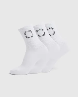 Everyday Embroidered Crew Socks (3 Pack) - White