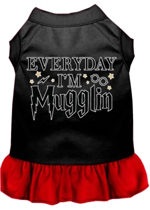 Everyday I'm Mugglin Screen Print Dog Dress Black With Red Xs (8)