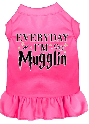 Everyday I'm Mugglin Screen Print Dog Dress Bright Pink Xl (16)