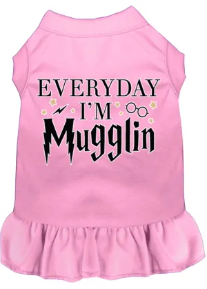 Everyday I'm Mugglin Screen Print Dog Dress Light Pink 4x (22)