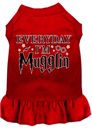 Everyday I'm Mugglin Screen Print Dog Dress Red 4x (22)