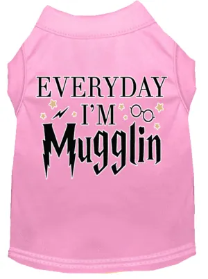 Everyday I'm Mugglin Screen Print Dog Shirt Light Pink Med