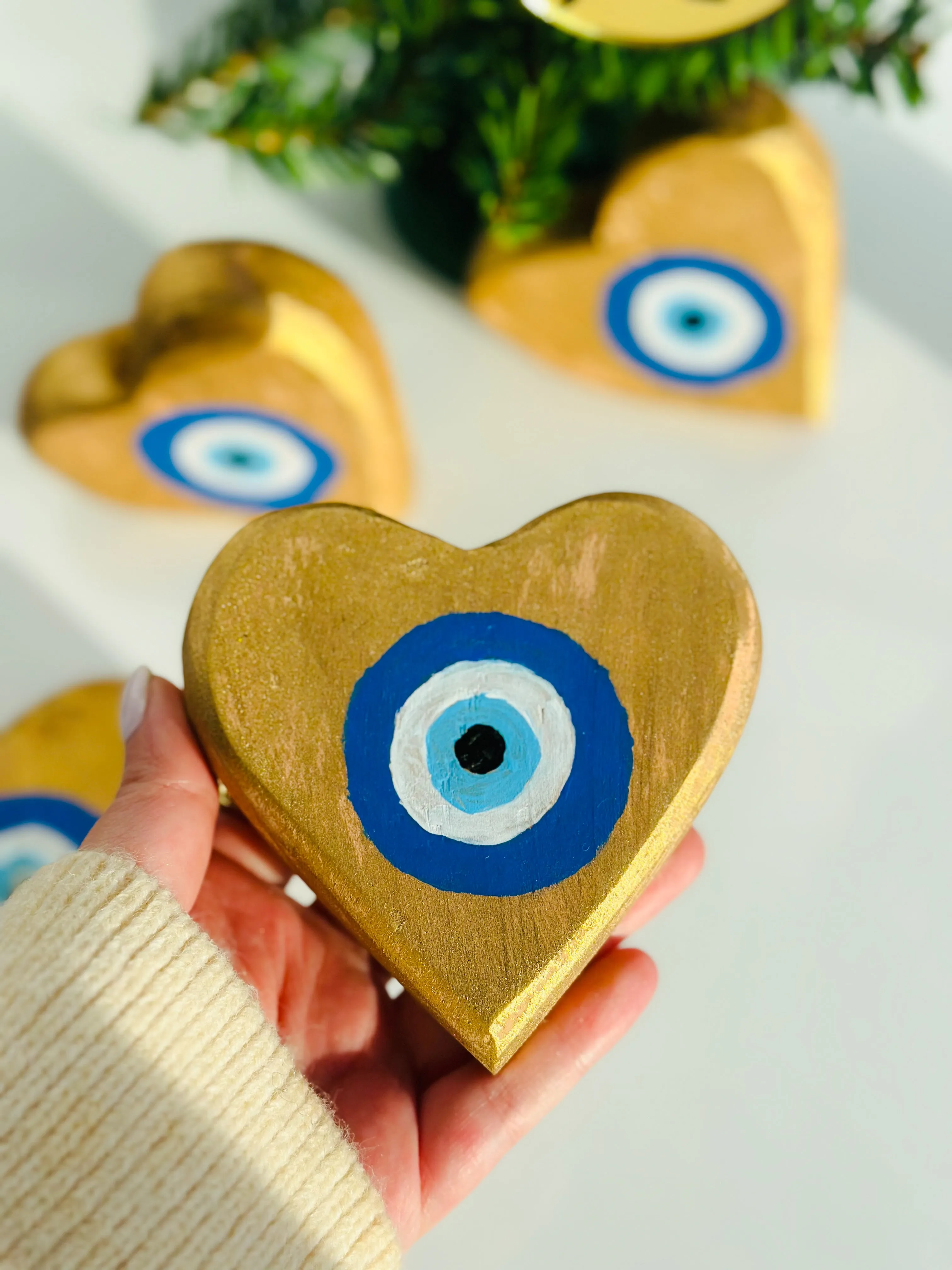 Evil Eye Wooden Heart Decor