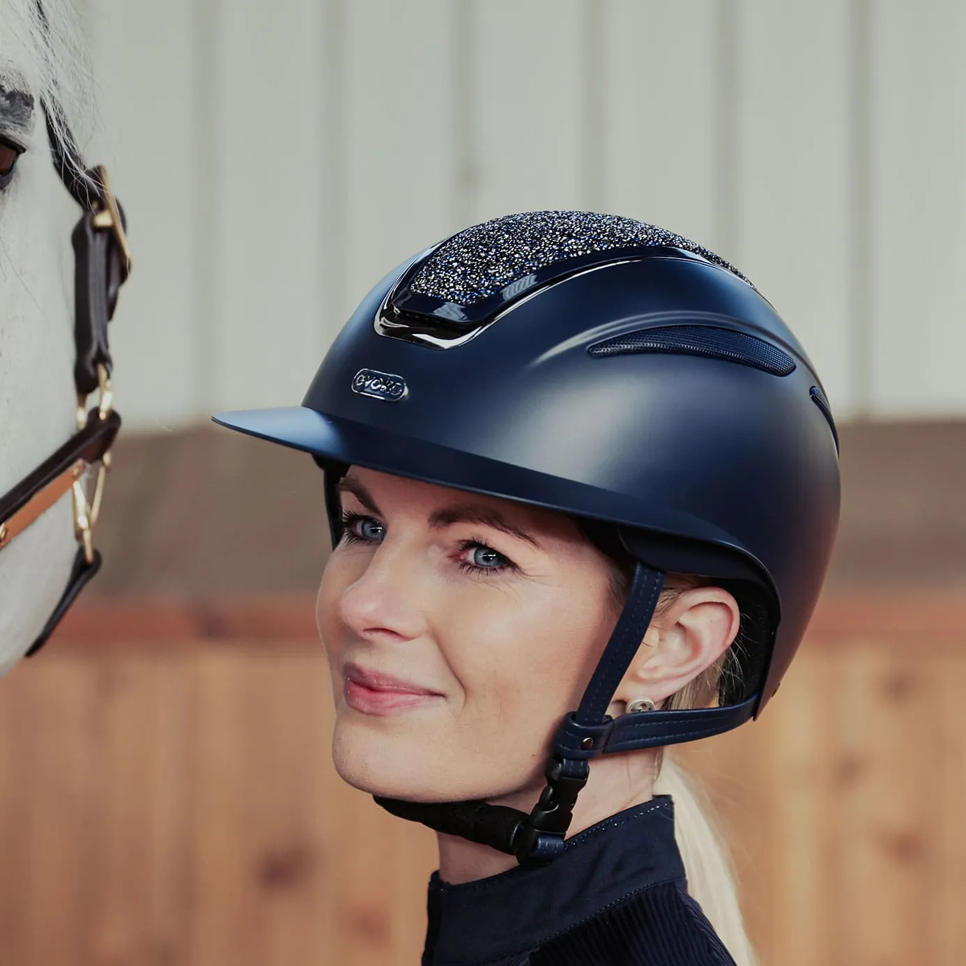 Evoke Callisto Wide Peak Riding Hat - Navy/Navy Crystal