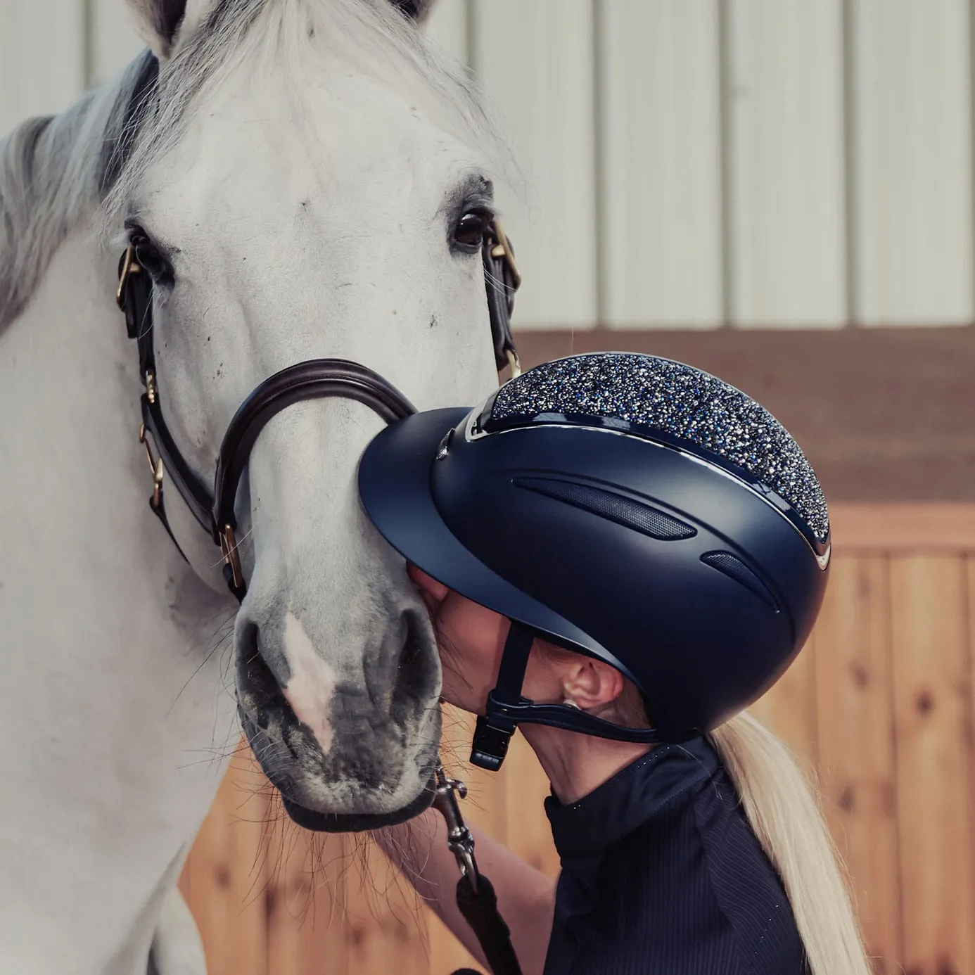 Evoke Callisto Wide Peak Riding Hat - Navy/Navy Crystal