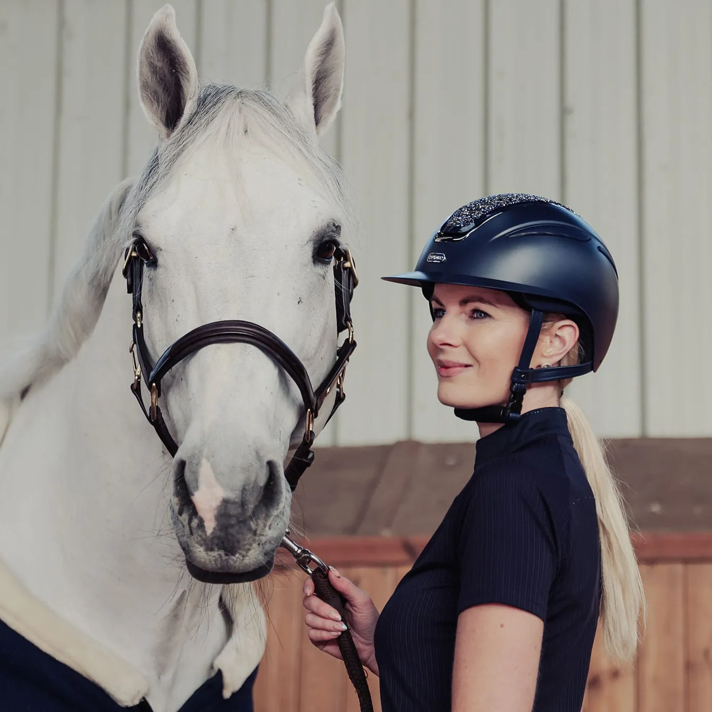 Evoke Callisto Wide Peak Riding Hat - Navy/Navy Crystal