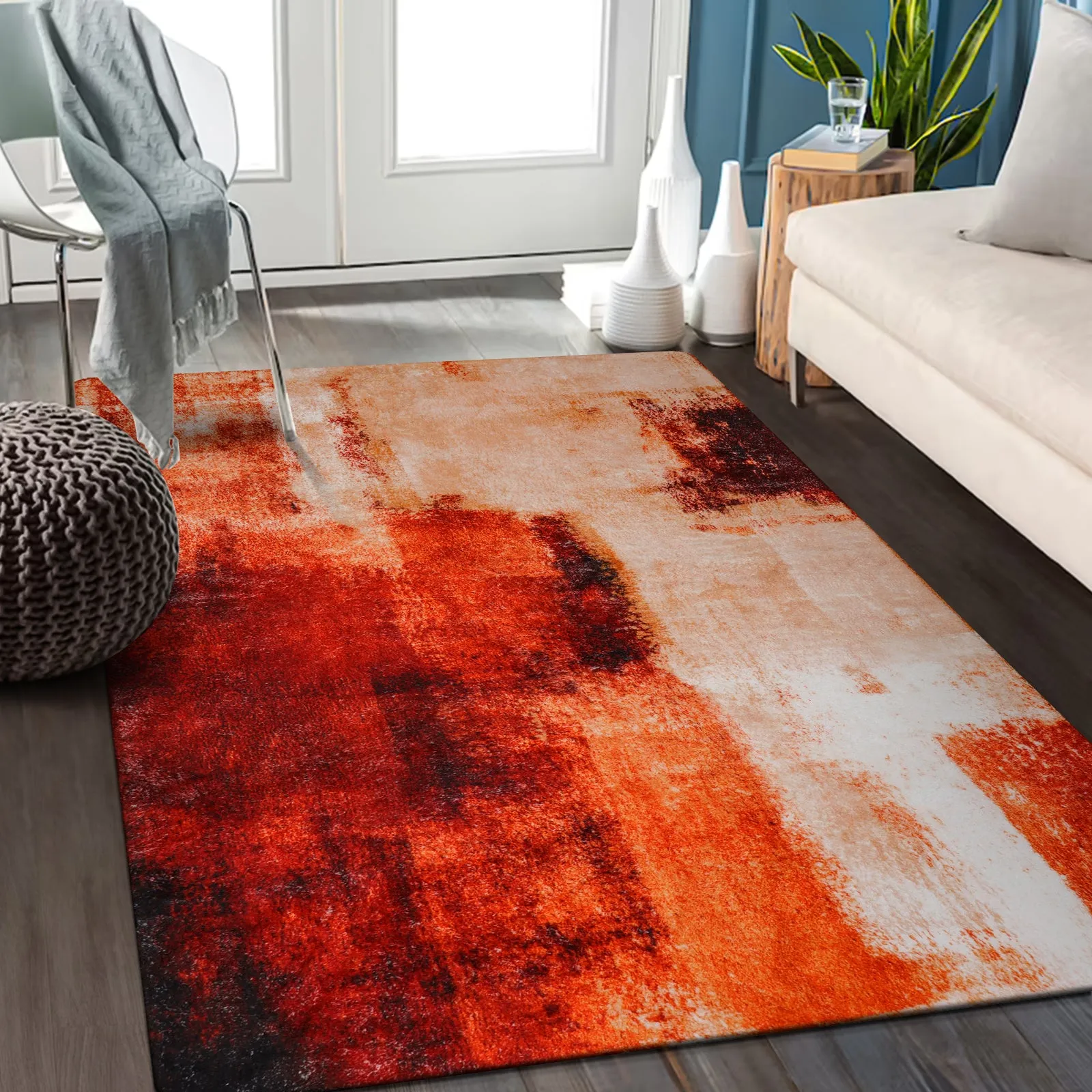 Evyn Modern Abstract Oil Painting Throw Area Rug