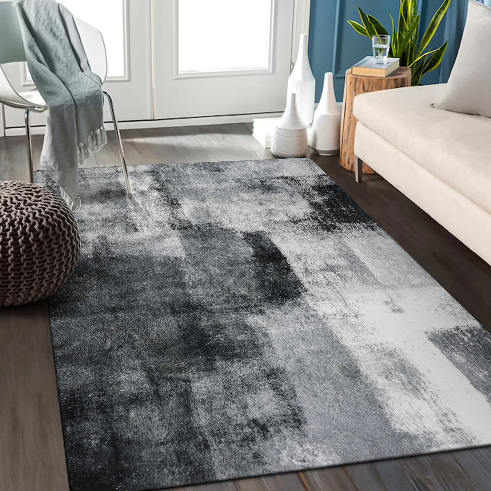 Evyn Modern Abstract Oil Painting Throw Area Rug