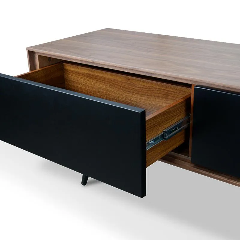 Ex Display - Liam 180cm Wooden TV Unit With Black Matt Drawers - Walnut